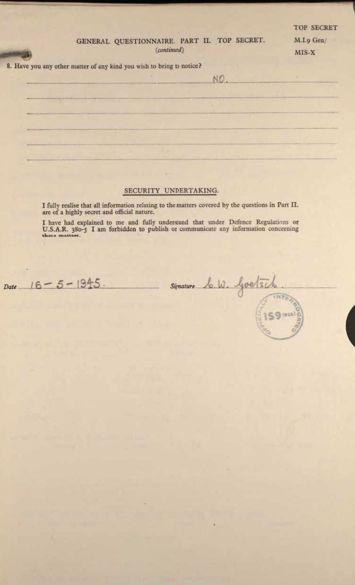 Security undertaking signed 16 May 1945
